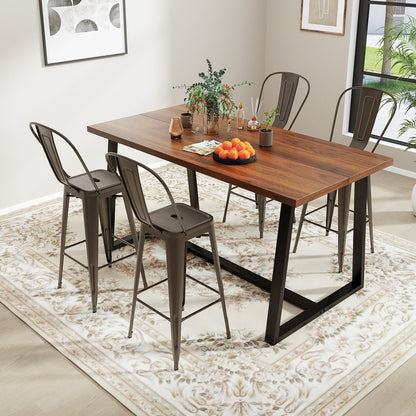 Set of 4 Bar Height Chairs Stackable Metal Bar Stools with Removable Backrest-Black