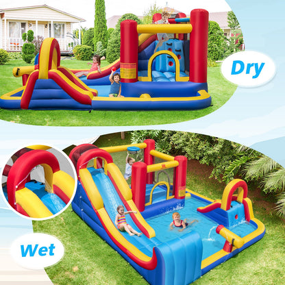 7 in 1 Outdoor Inflatable Bounce House with Water Slides and Splash Pools with 680W Blower