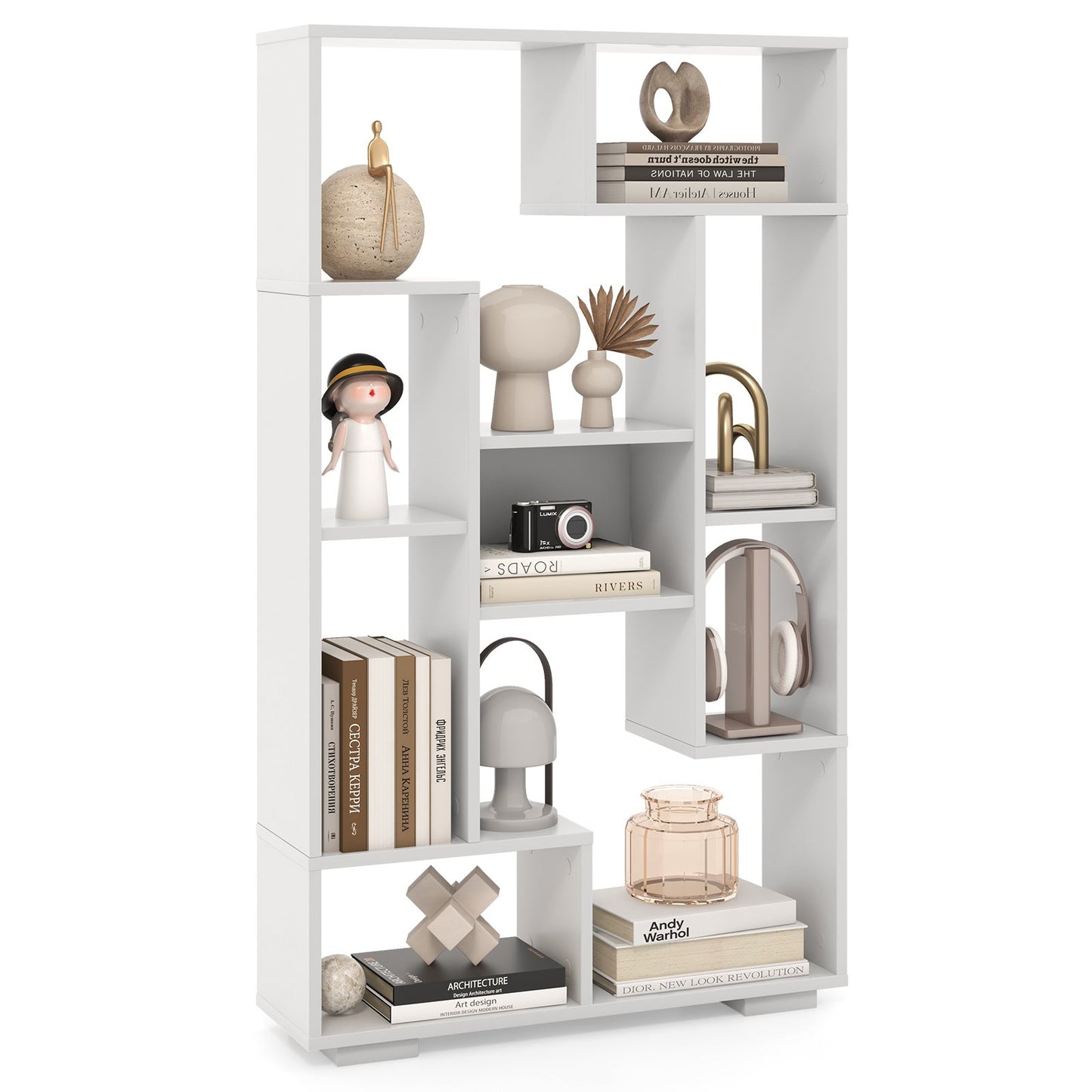 47-Inch Tall Bookshelf for Home Office Living Room-Natural & Black