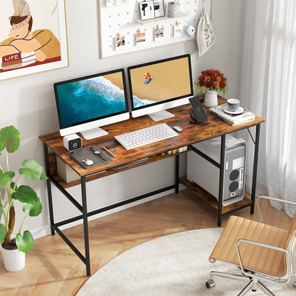 55 Inch Computer Desk with 4 Power Outlets and CPU Stand-Black