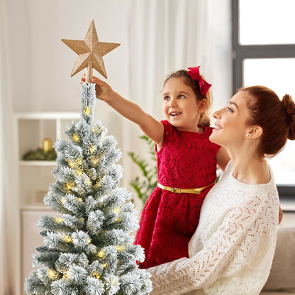7.5 Feet Pre-Lit Hinged Christmas Tree Snow Flocked with 9 Modes Lights