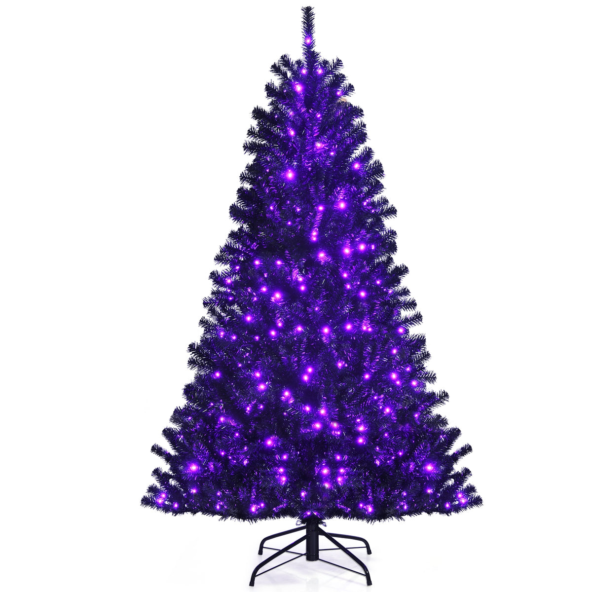 Black artificial 6-foot Christmas Halloween tree with purple LED lights, holiday décor by Wilsons Home Store