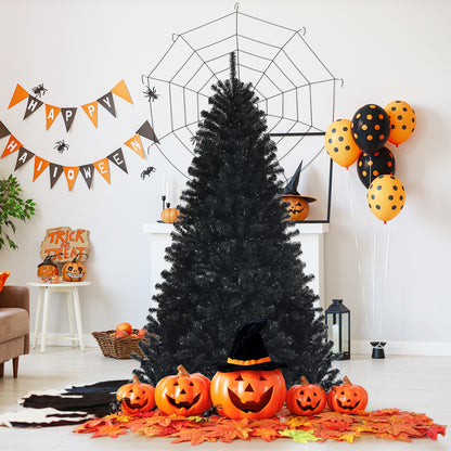 Black artificial 6-foot Christmas Halloween tree with purple LED lights, holiday decor from Wilsons Home Store.