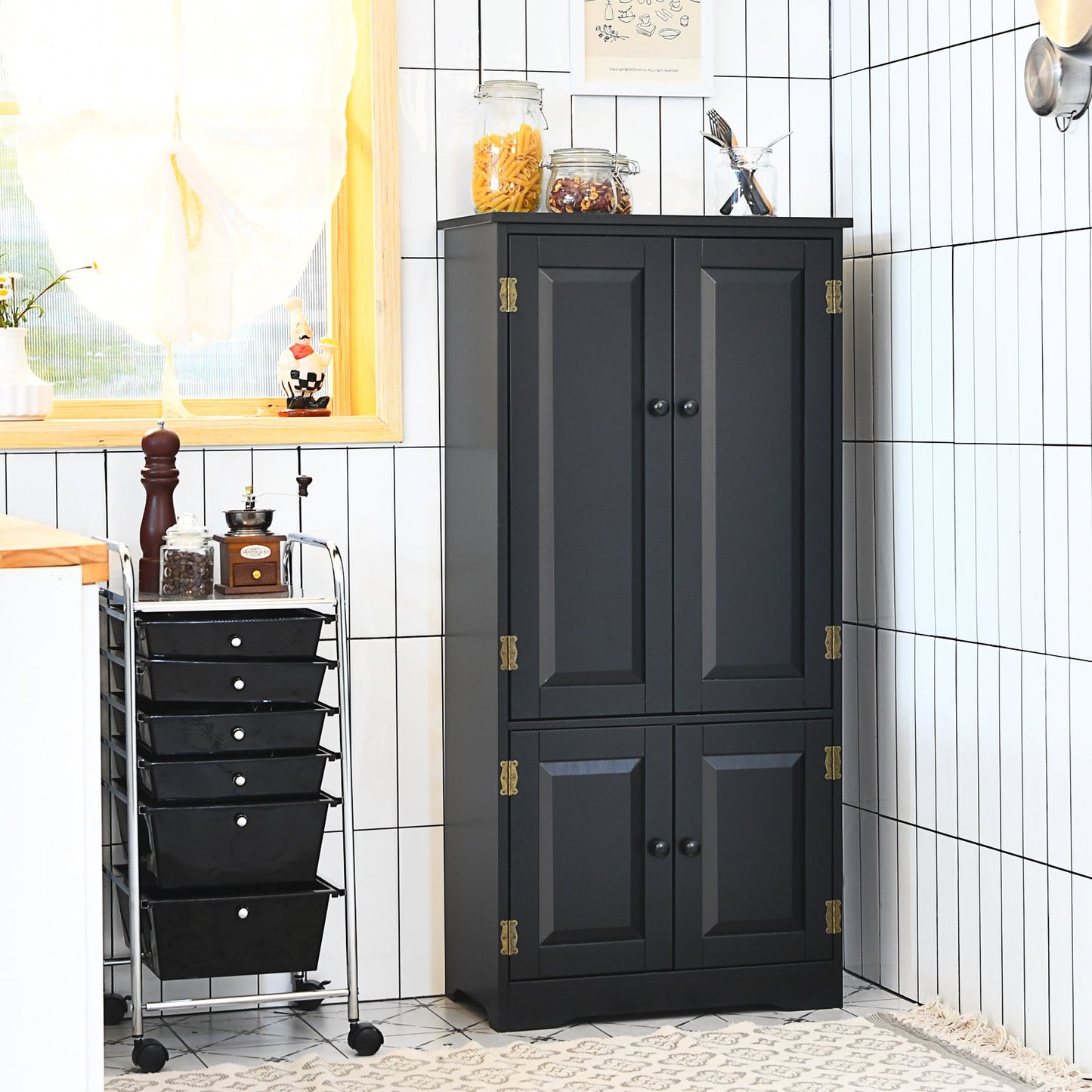 Accent Floor Storage Cabinet with Adjustable Shelves Antique 2-Door-Black