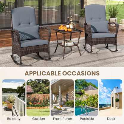 3 Pieces Rocking Bistro Set with 2-Tier Coffee Table-Navy