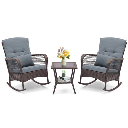 3 Pieces Rocking Bistro Set with 2-Tier Coffee Table-Navy