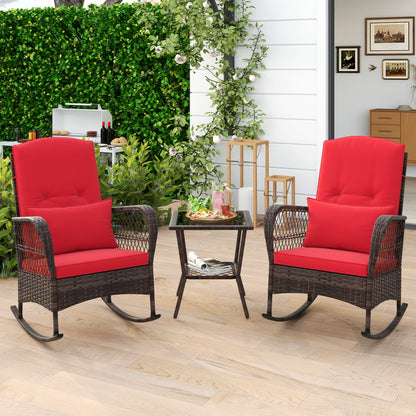 3 Pieces Rocking Bistro Set with 2-Tier Coffee Table-Navy