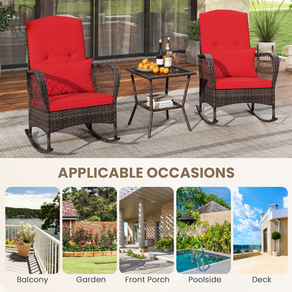 3 Pieces Rocking Bistro Set with 2-Tier Coffee Table-Navy