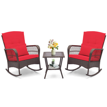 3 Pieces Rocking Bistro Set with 2-Tier Coffee Table-Navy
