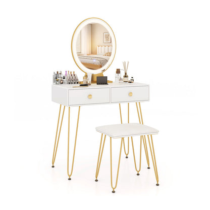 Industrial Makeup Dressing Table with 3 Lighting Modes-Rustic Brown