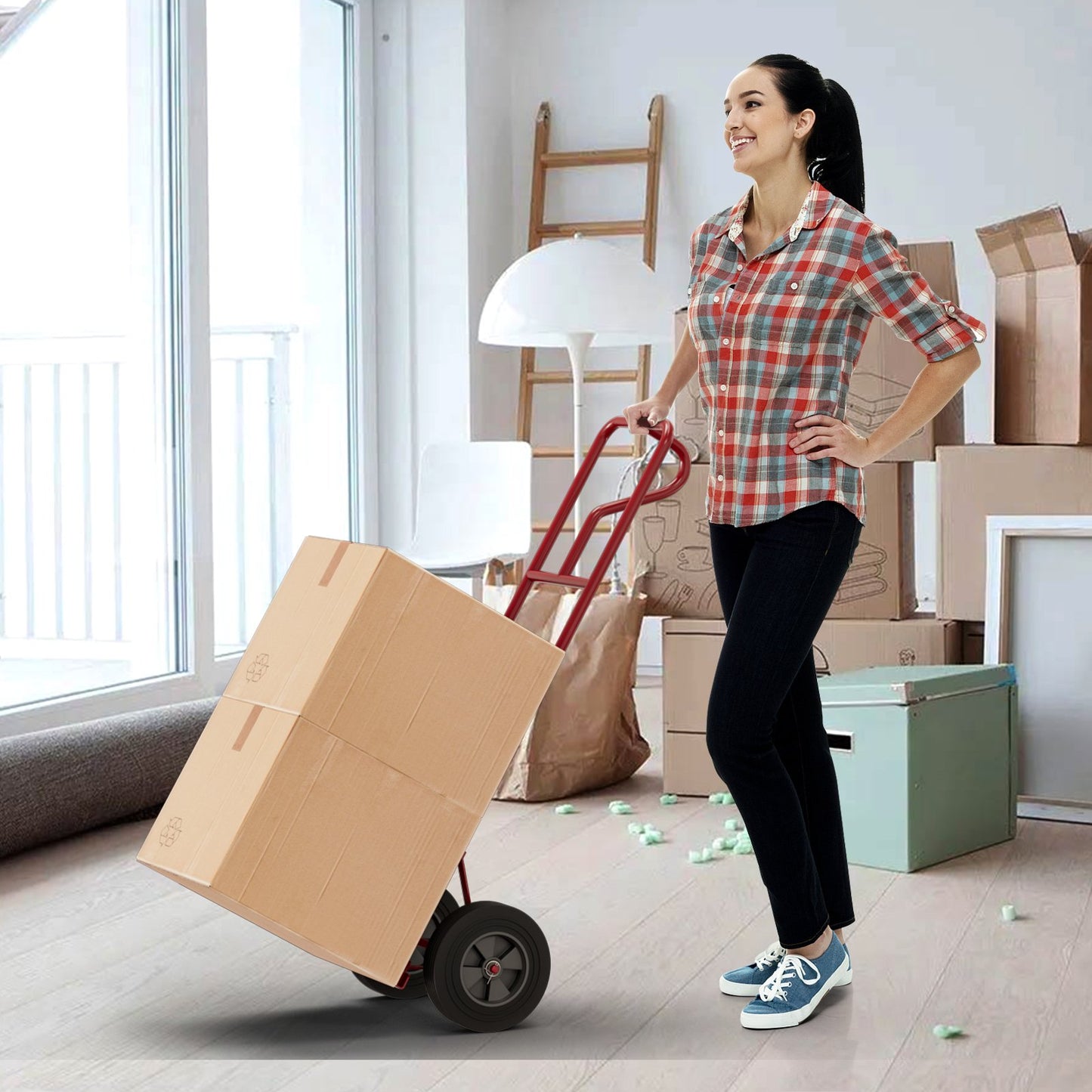 P-Handle Hand Truck with Foldable Load Plate for Warehouse Garage-Black