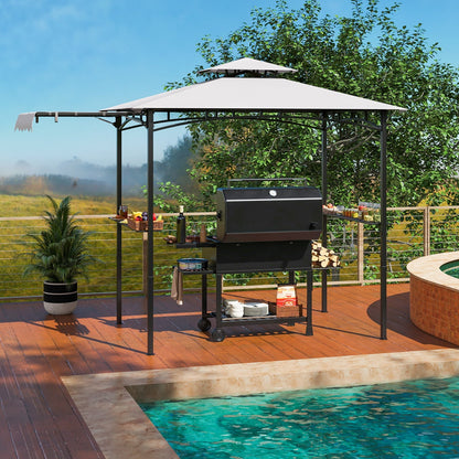 11 x 5 FT Grill Gazebo with Side Awning and Double-Tiered Top-Beige