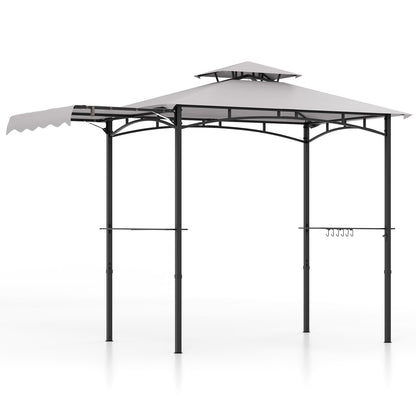 11 x 5 FT Grill Gazebo with Side Awning and Double-Tiered Top-Beige