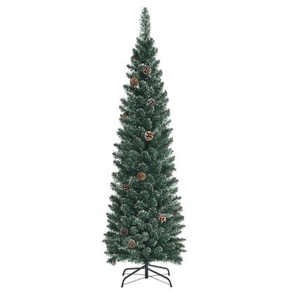 Snowy Artificial Pencil Christmas Tree with Pine Cones-6 ft