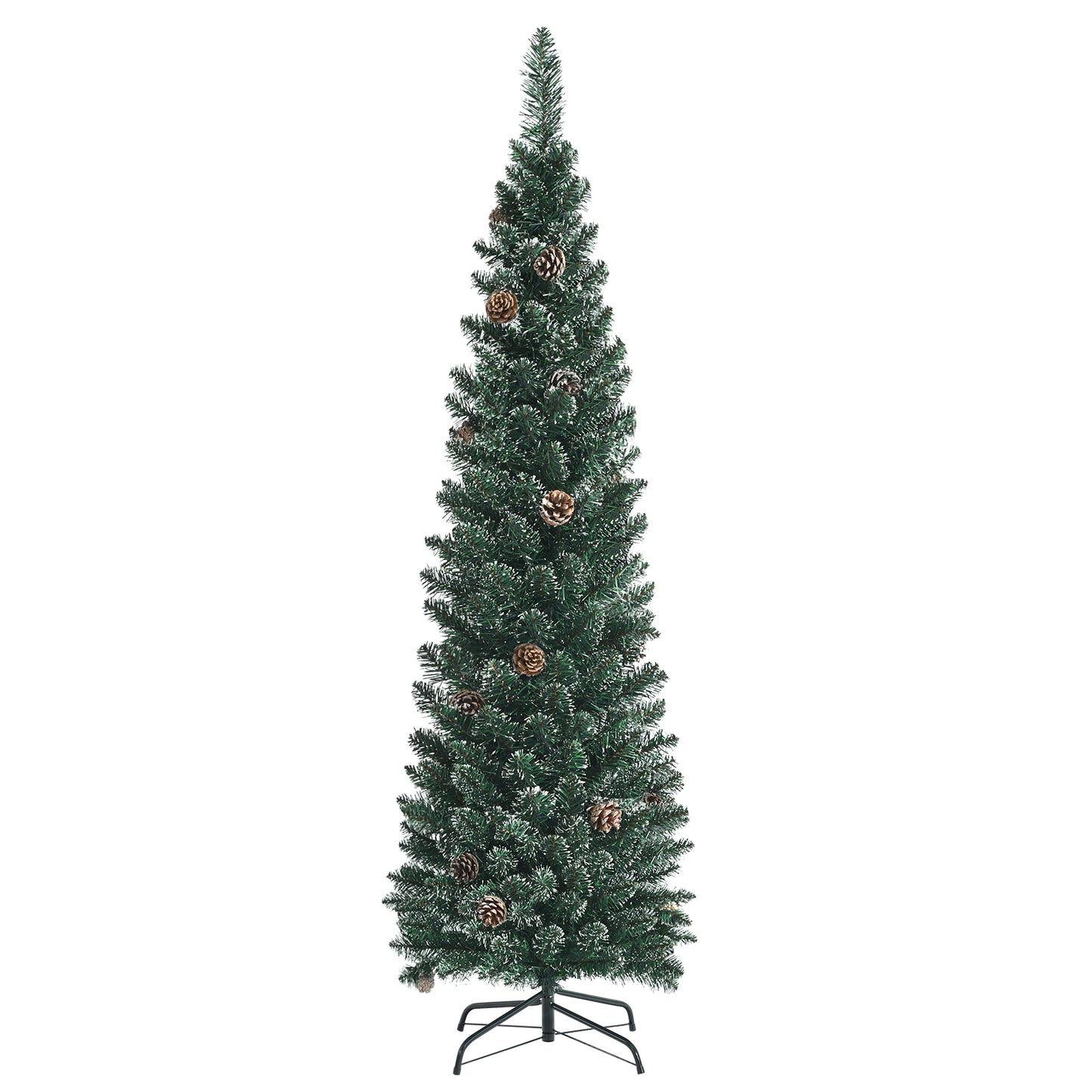 Snowy artificial pencil Christmas tree with pine cones, 5 ft, holiday decor by Wilsons Home Store for festive Christmas decoration.