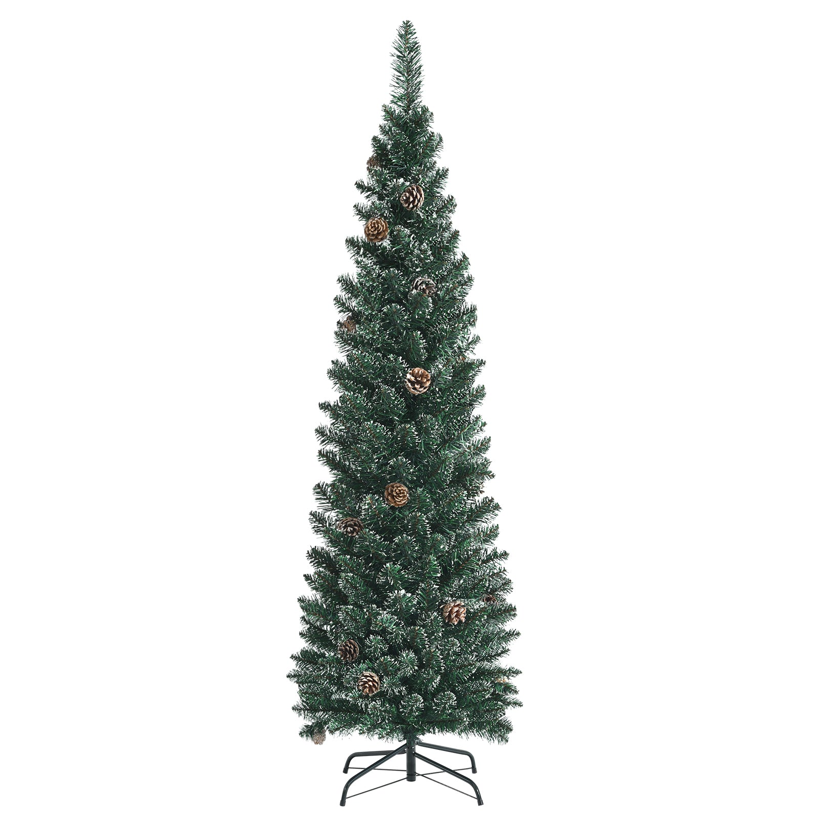 Snowy artificial pencil Christmas tree with pine cones, 5 ft, holiday decor by Wilsons Home Store for festive Christmas decoration.