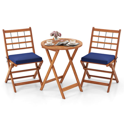 3 Pieces Acacia Wood Patio Bistro Set with Cushions-Gray