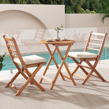 3 Pieces Acacia Wood Patio Bistro Set with Cushions-Gray