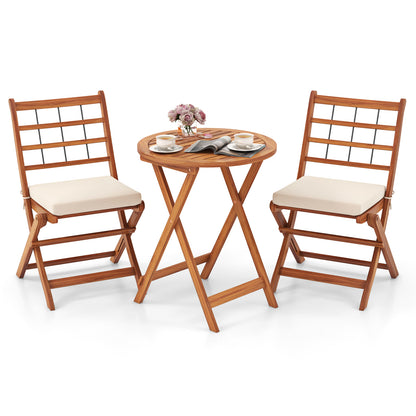 3 Pieces Acacia Wood Patio Bistro Set with Cushions-Gray