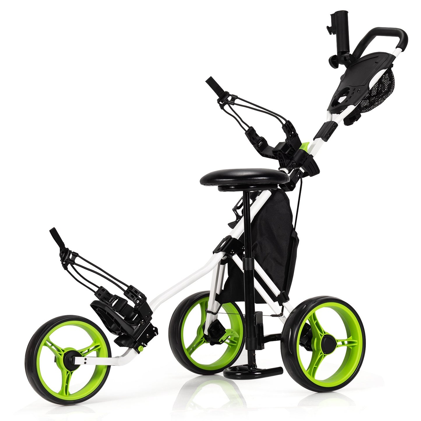 3 Wheels Folding Golf Push Cart with Seat Scoreboard and Adjustable Handle-Blue