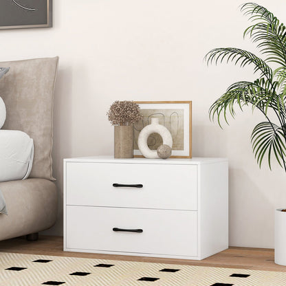 2-Drawer Stackable Horizontal Storage Cabinet Dresser Chest with Handles-Black
