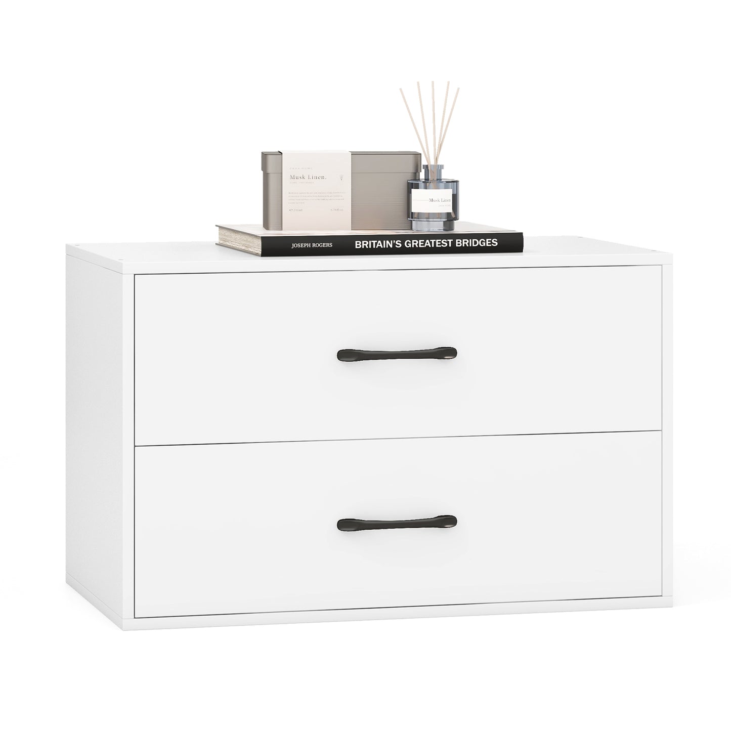 2-Drawer Stackable Horizontal Storage Cabinet Dresser Chest with Handles-Black