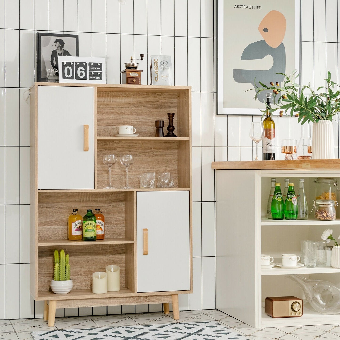 Sideboard Storage Cabinet with Door Shelf-Black