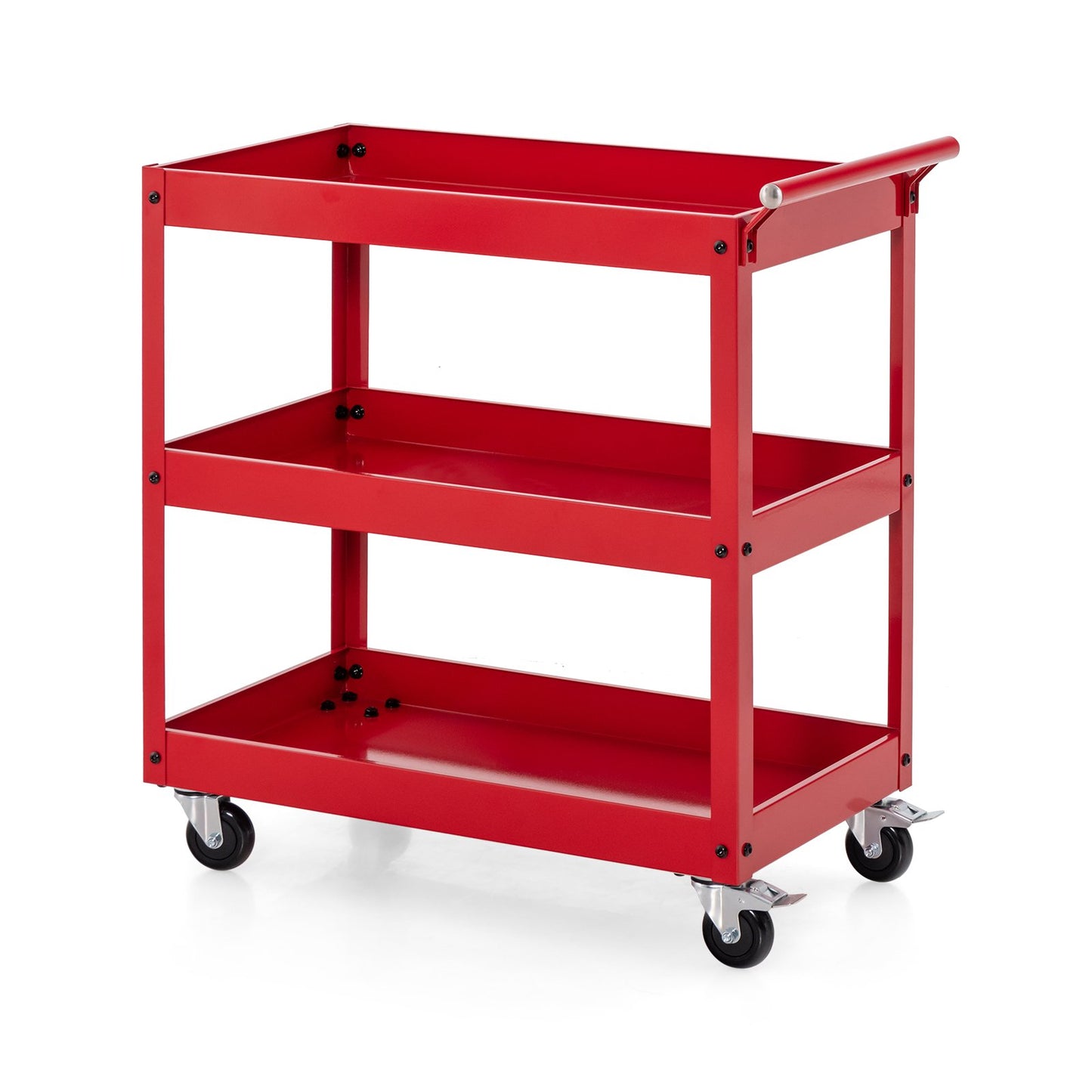 3-Tier Utility Cart Rolling Metal Cart with Handle and Universal Wheels-Black