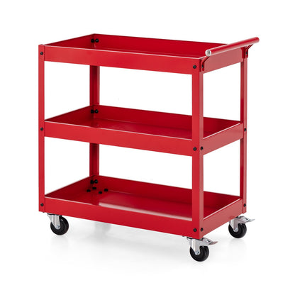 3-Tier Utility Cart Rolling Metal Cart with Handle and Universal Wheels-Black