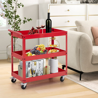 3-Tier Utility Cart Rolling Metal Cart with Handle and Universal Wheels-Black