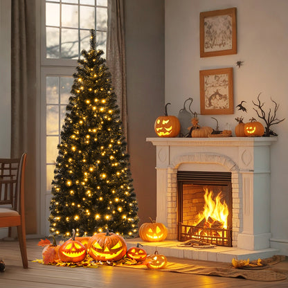 Pre-lit Christmas Halloween Tree with PVC Branch Tips and Warm White Lights-6'