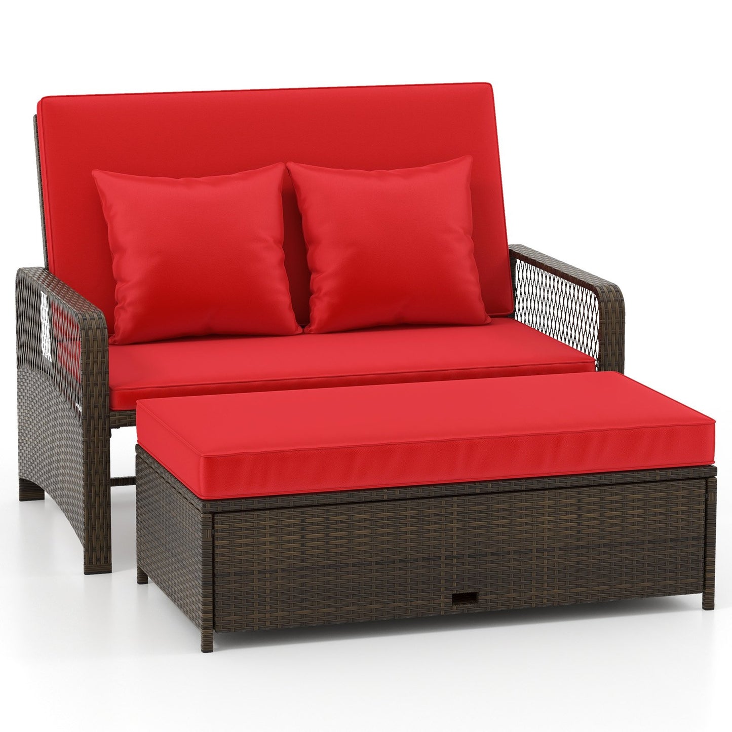 Patio Adjustable Wicker Daybed with 4-Level Backrest and Soft Cushions-Beige
