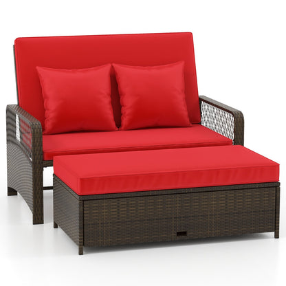 Patio Adjustable Wicker Daybed with 4-Level Backrest and Soft Cushions-Beige