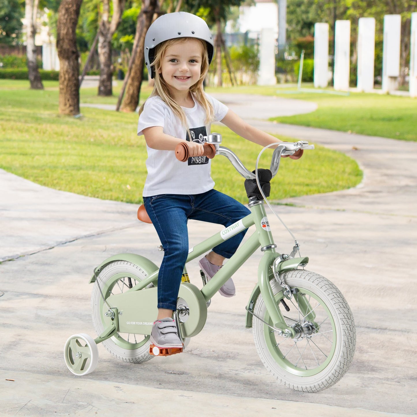 Kids Bike with Adjustable Handlebar and Saddle Green-14 Inches