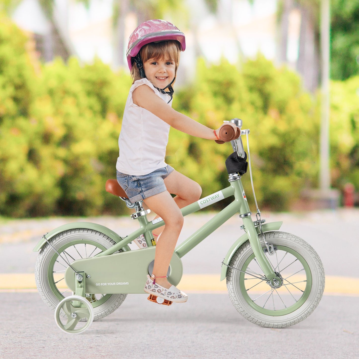Kids Bike with Adjustable Handlebar and Saddle Green-14 Inches