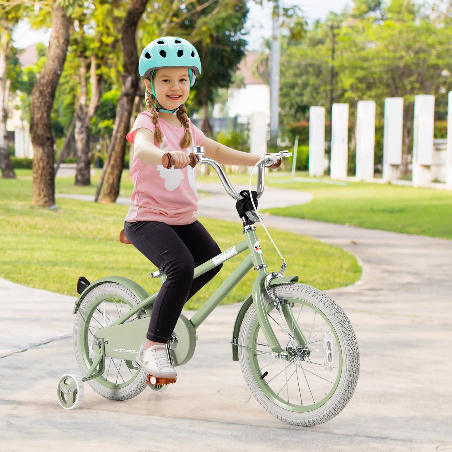 Kids Bike with Adjustable Handlebar and Saddle Green-14 Inches