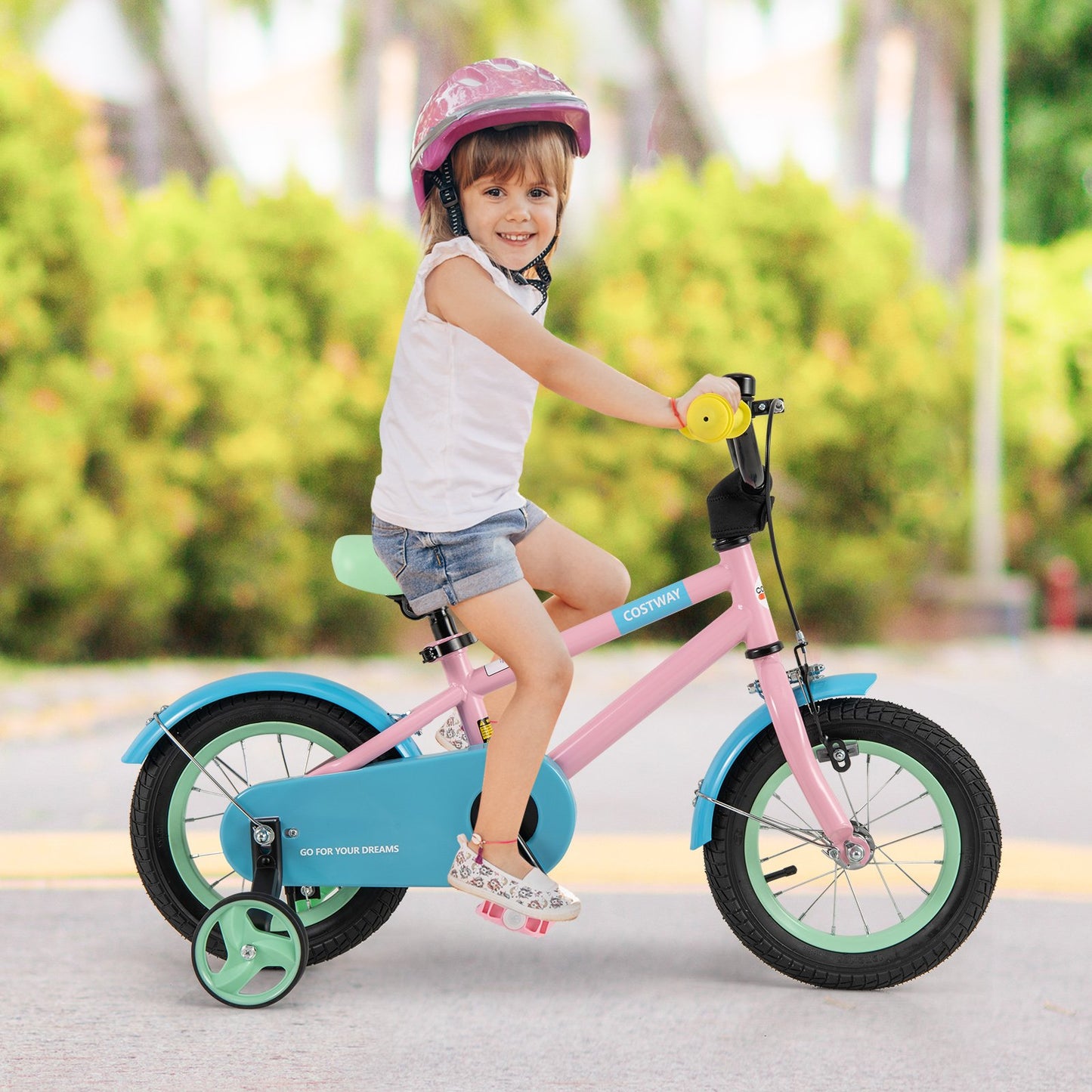 Kids Bike with Adjustable Handlebar and Saddle Pink-18 Inches
