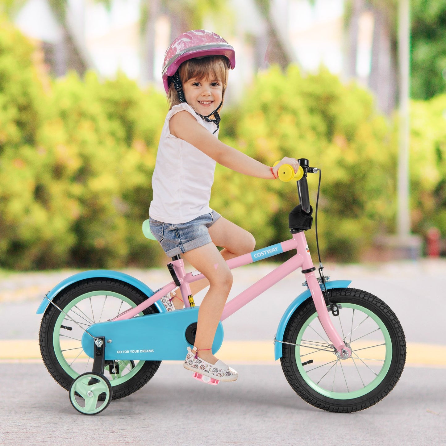 Kids Bike with Adjustable Handlebar and Saddle Pink-18 Inches