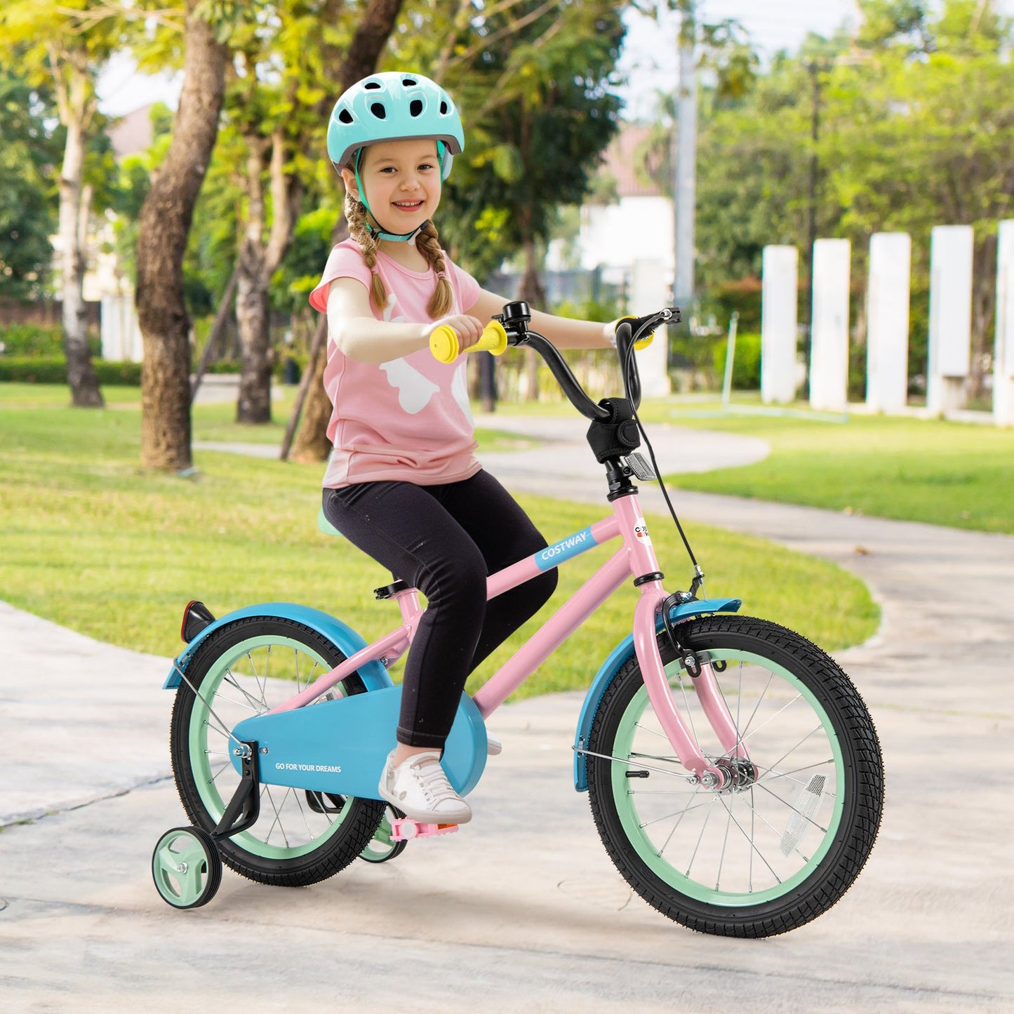 Kids Bike with Adjustable Handlebar and Saddle Pink-18 Inches