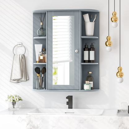 Bathroom Single Door Shelves Wall Mount Cabinet with Mirror-Gray
