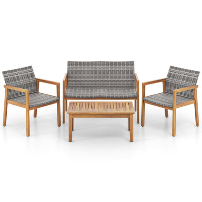 4-Piece Patio Furniture Set with Loveseat Single Chairs and Coffee Table