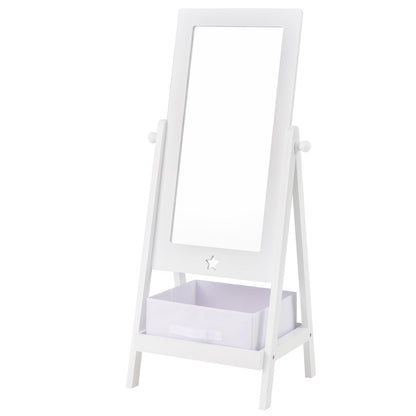 Kids Full Length Mirror 360 Degree Rotatable Dressing Mirror with Storage Bin-White