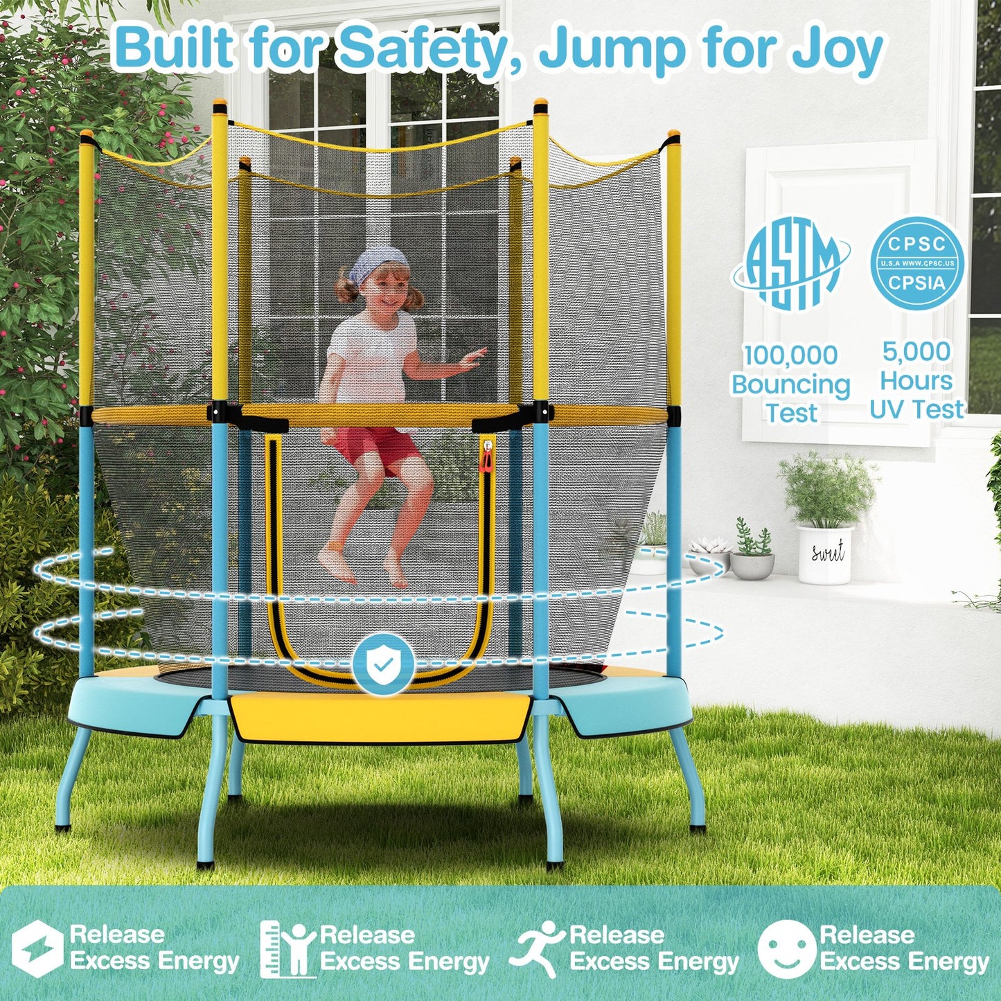48 Inch Toddler Trampoline with Safety Enclosure Net-Orange