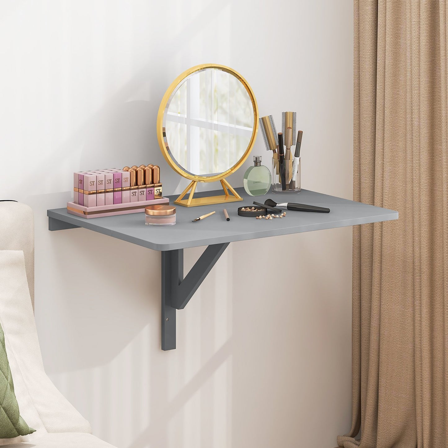 Space Saver Folding Wall-Mounted Drop-Leaf Table-Black