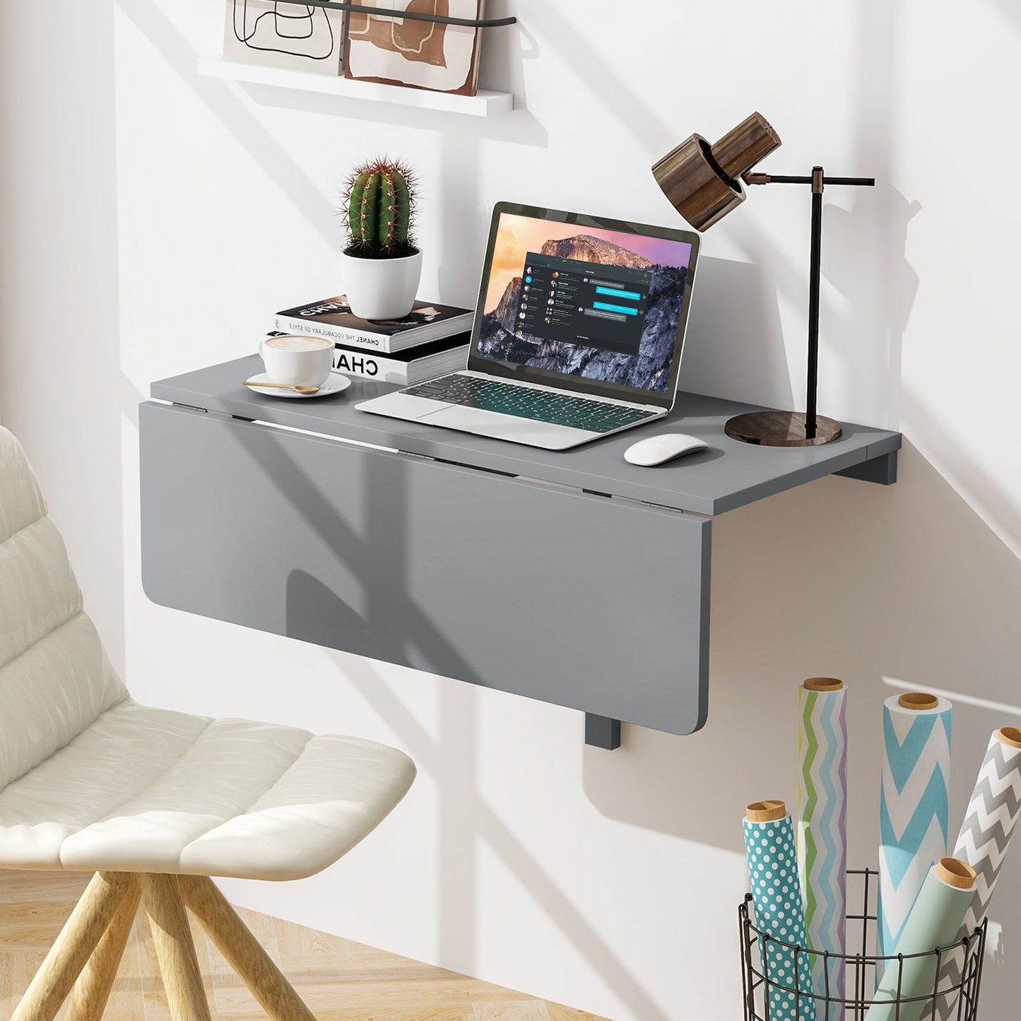 Space Saver Folding Wall-Mounted Drop-Leaf Table-Black
