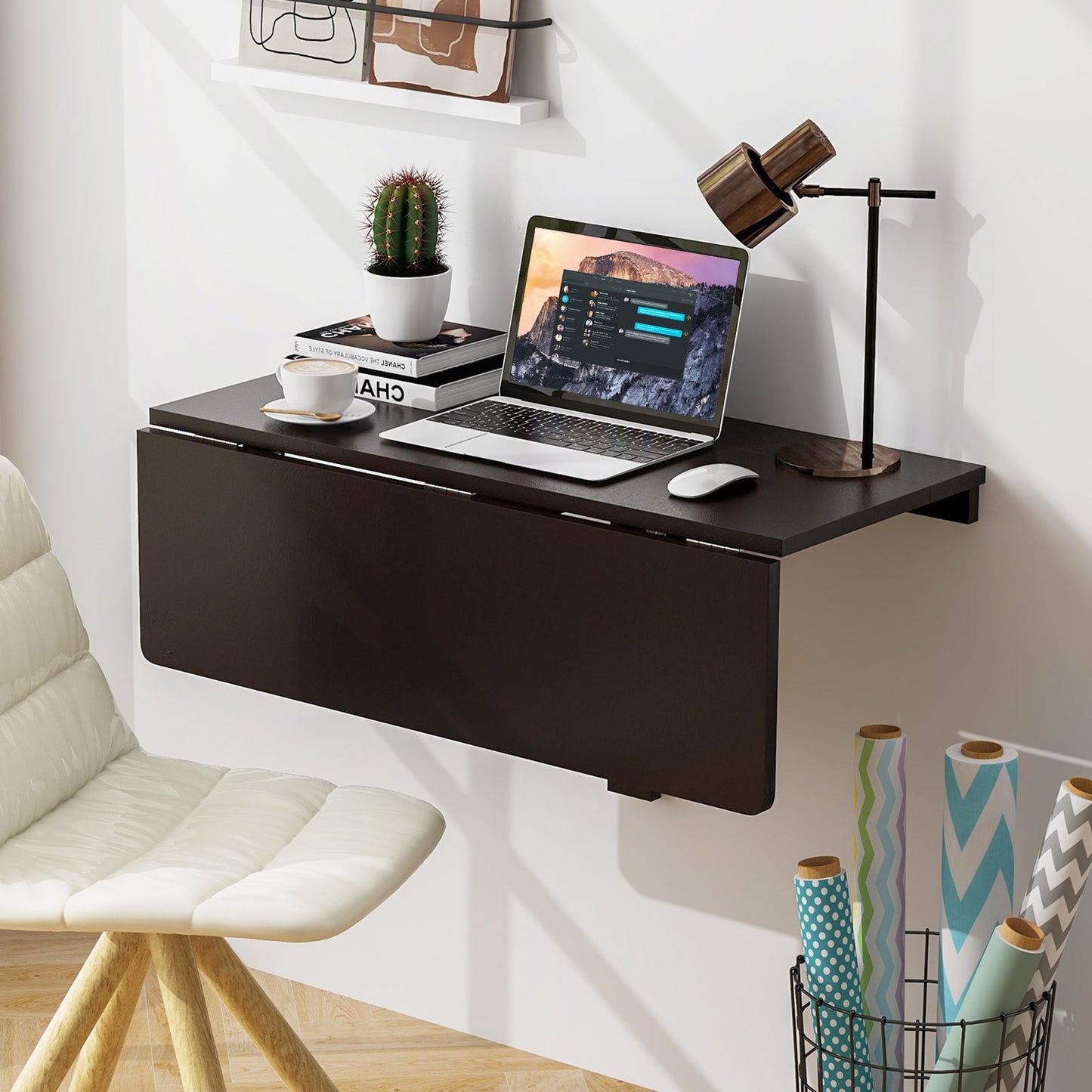 Space Saver Folding Wall-Mounted Drop-Leaf Table-Black