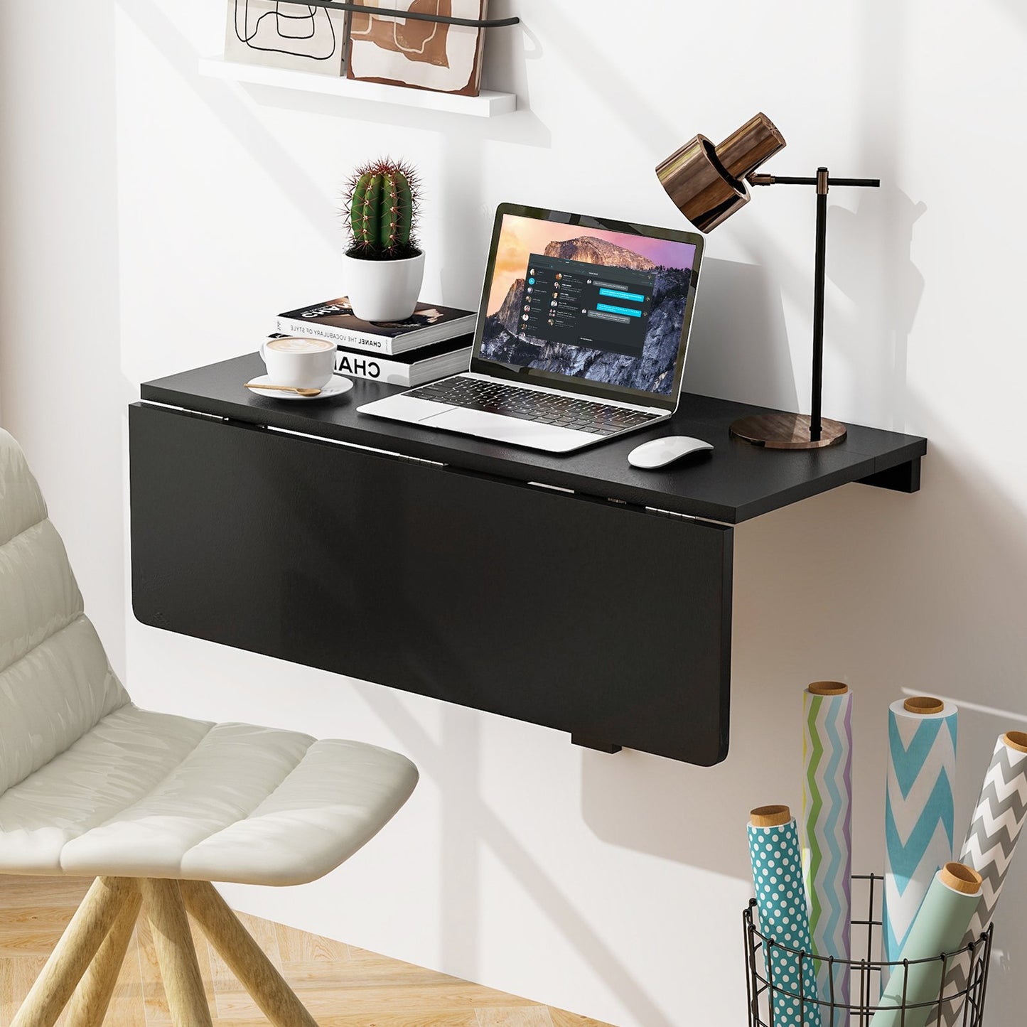 Space Saver Folding Wall-Mounted Drop-Leaf Table-Black