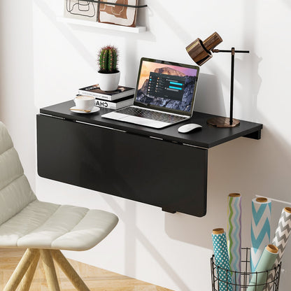 Space Saver Folding Wall-Mounted Drop-Leaf Table-Black