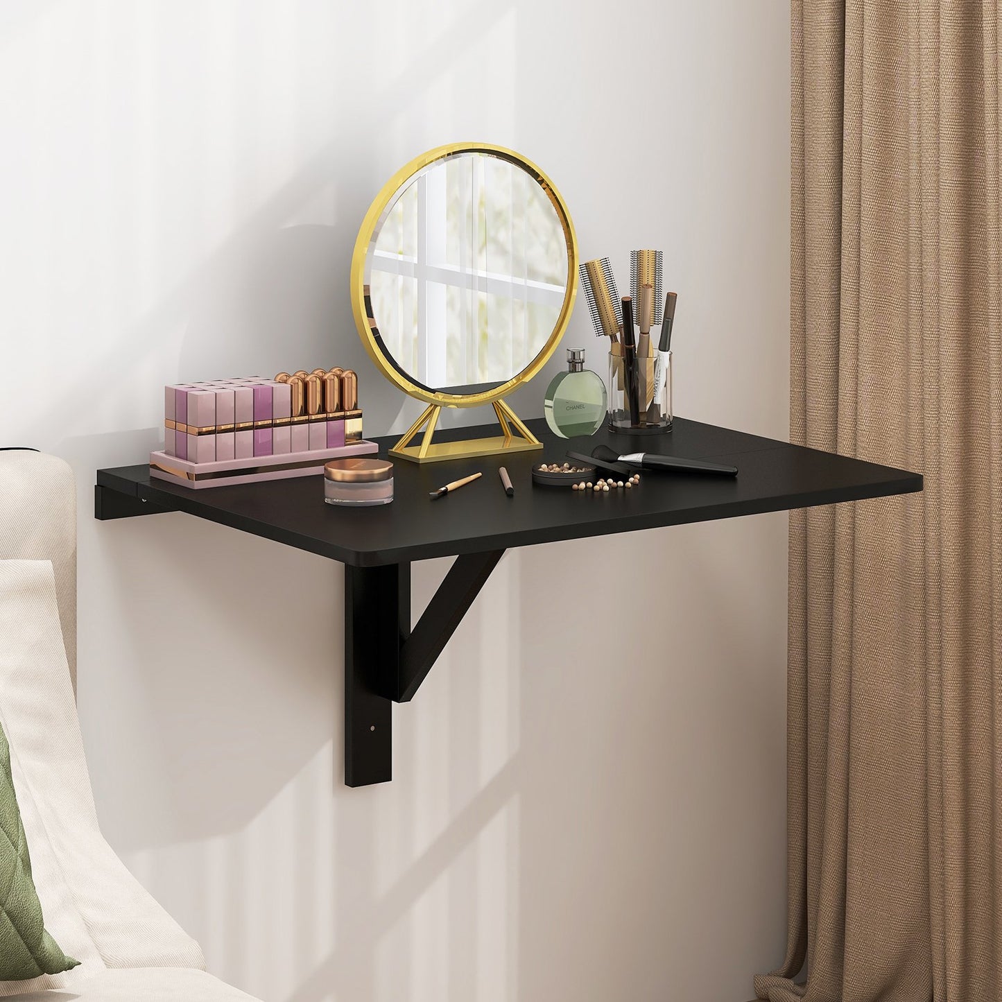 Space Saver Folding Wall-Mounted Drop-Leaf Table-Black