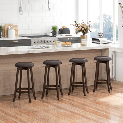 Set of 2 24/29 Inch Upholstered PU Leather Bar Stool with 360° Swivel Round Seat-24 Inch